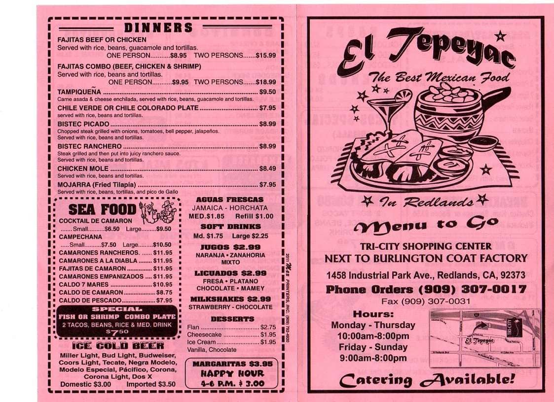 El Tepeyac Restaurant Menu, Menu for El Tepeyac Restaurant, Redlands