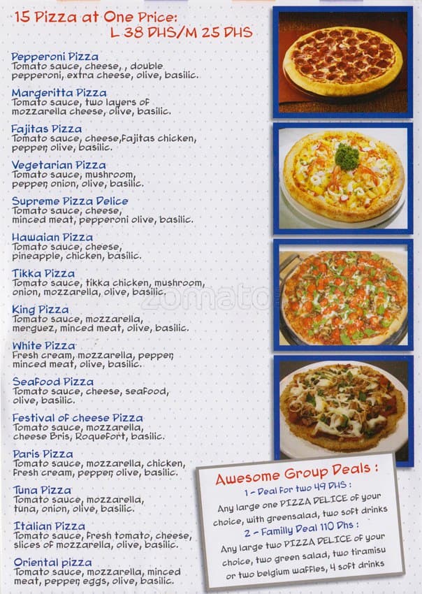 Pizza Delice Menu, Menu for Pizza Delice, Jumeirah Lake Towers (JLT