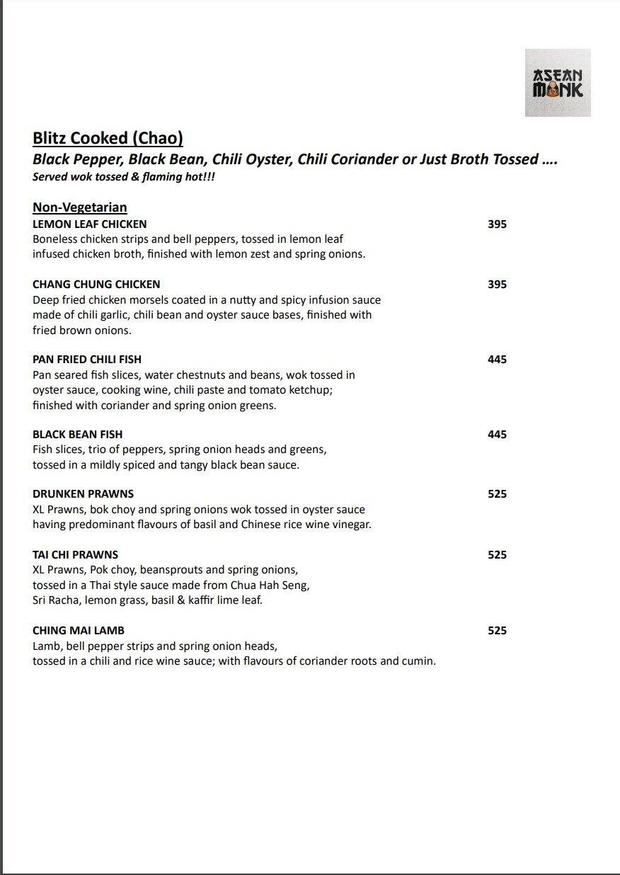 Menu of Asean Monk, Sarjapur Road, Bangalore