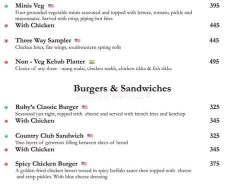 Ruby's Bar & Grill menu