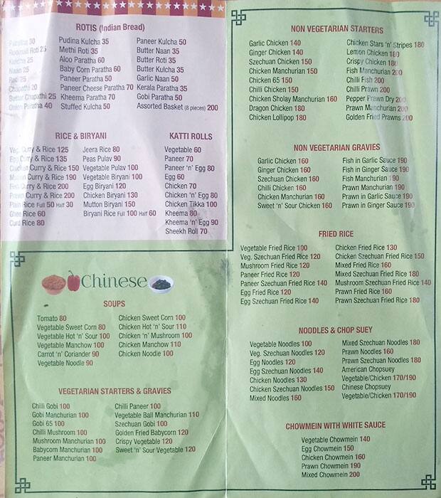 Menu of Stars 'N' Stripes, Brigade Road, Bangalore