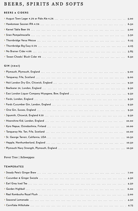 Menu at Hawksmoor Spitalfields steakhouse, London, 157A Commercial St