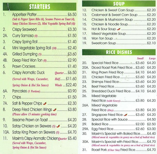 Maxim S Menu Menu For Maxim S Upton Park London