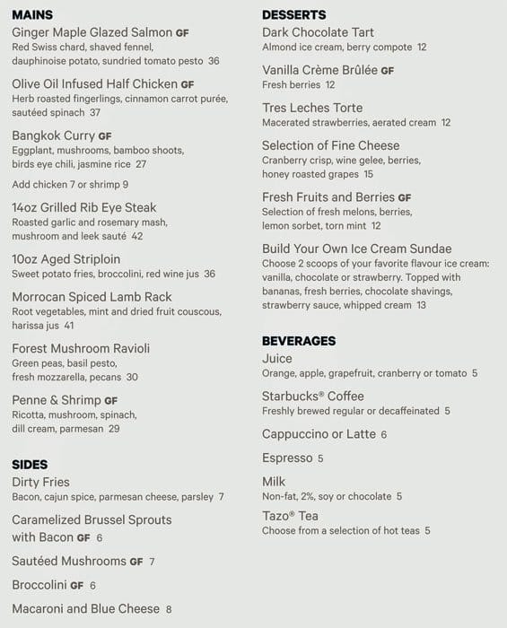 hotel sheraton restaurant menu