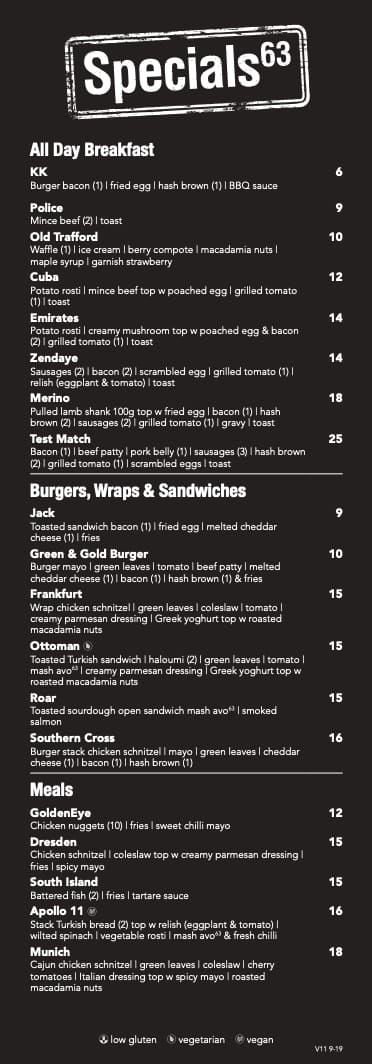 Cafe 63 Menu, Menu podniku Cafe 63, Sinnamon Park, Brisbane ...