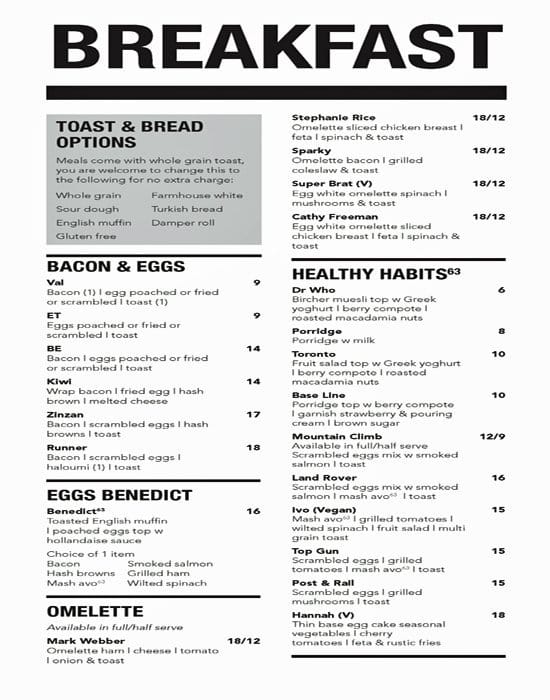 Menu at Cafe 63, Redcliffe, 185 Redcliffe Parade