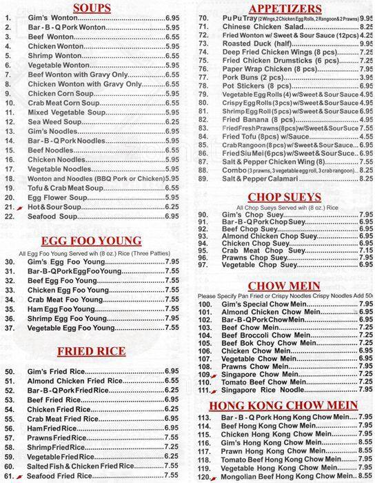 Gim S Chinese Kitchen Menu Menu For Gim S Chinese Kitchen