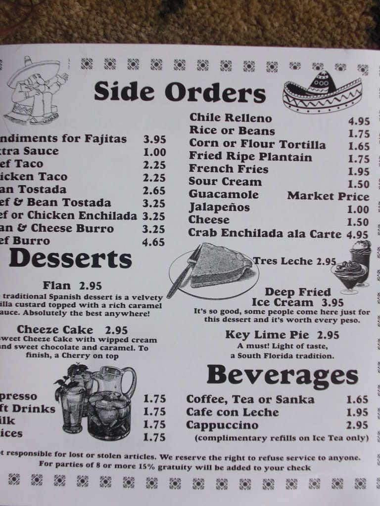 Menu At El Paso Restaurant Coral Springs