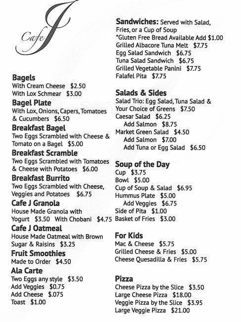 Cafe At The J Menu Menu For Cafe At The J Southwest Portland