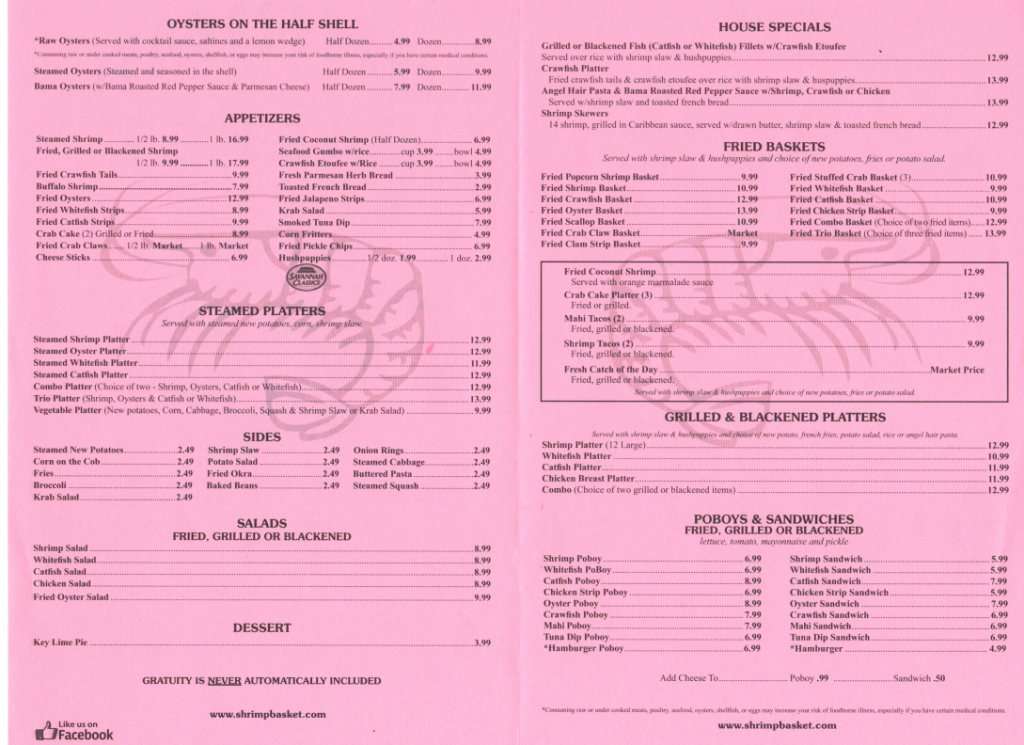 Menu At Shrimp Basket Evergreen Restaurant Evergreen