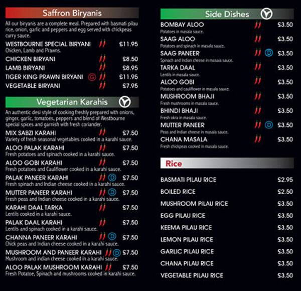 Menu at Westbourne Spice restaurant, Otley