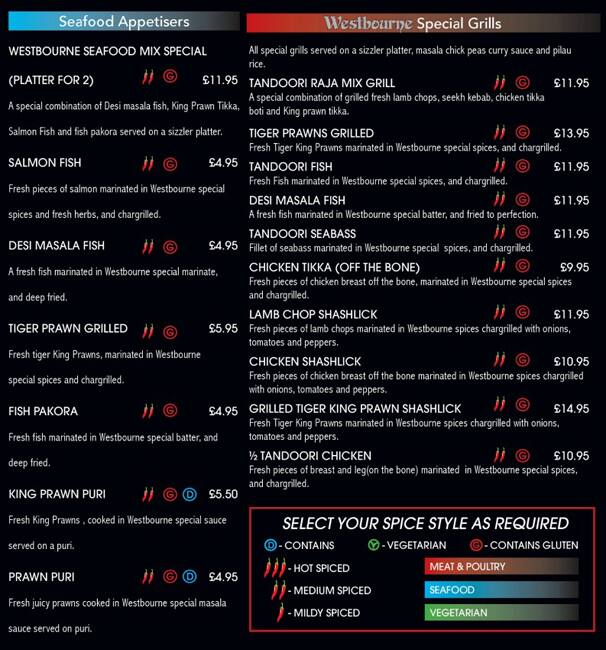 Menu at Westbourne Spice restaurant, Otley