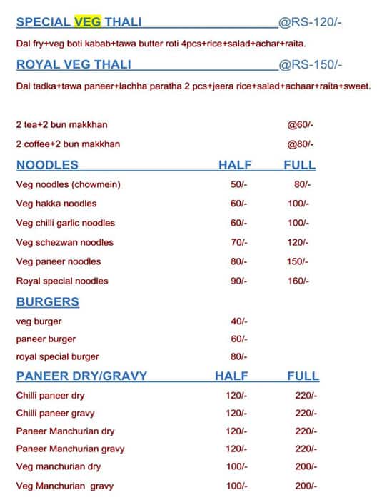 Menu at Royal Canteen, Lucknow, Shop 1112