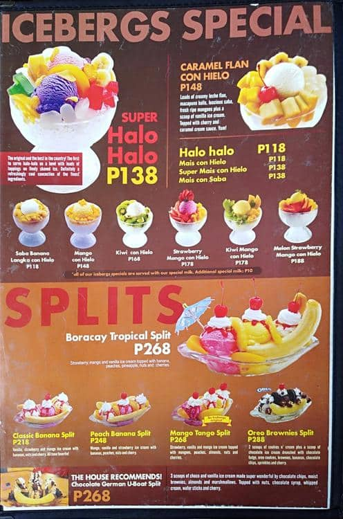 Menu at Icebergs restaurant, Quezon City, 48 South Lawin Street