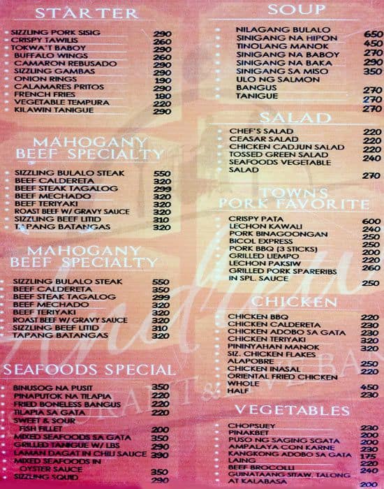 Andrew's Restaurant Menu, Menu for Andrew's Restaurant, Tagaytay City ...