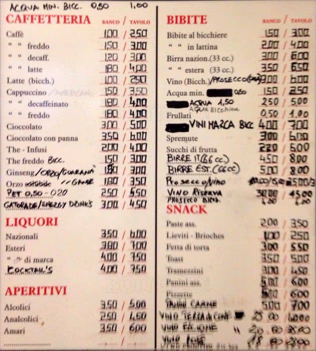 Menu di Caffé del Portico 