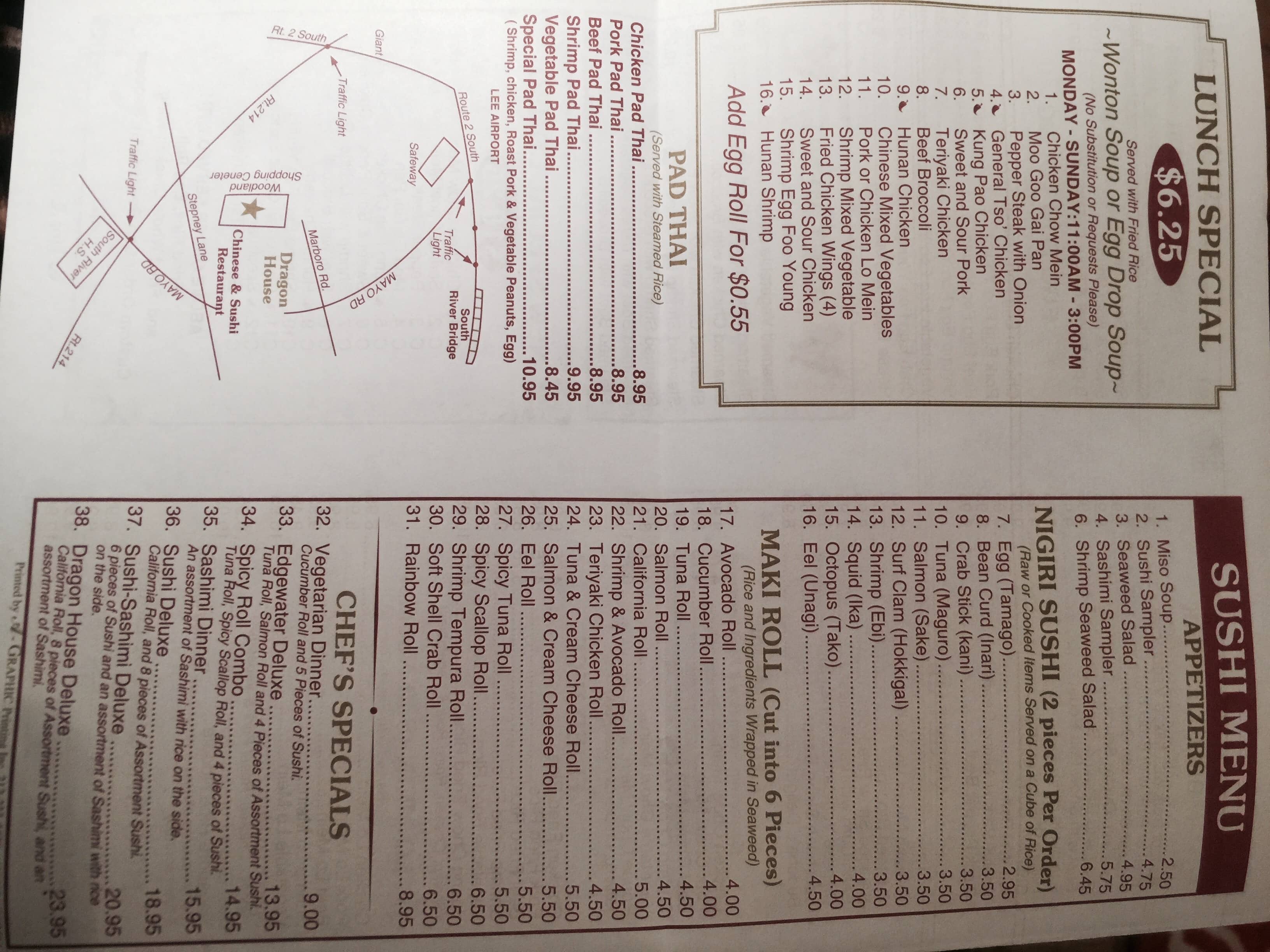 Menu at Dragon House Chinese Restaurant, Edgewater