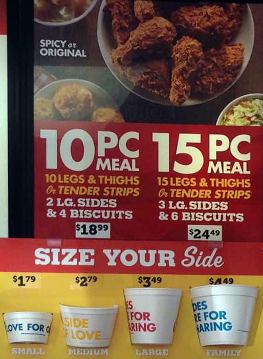 Menu at Church's Chicken fast food, Dallas, Gaston Ave