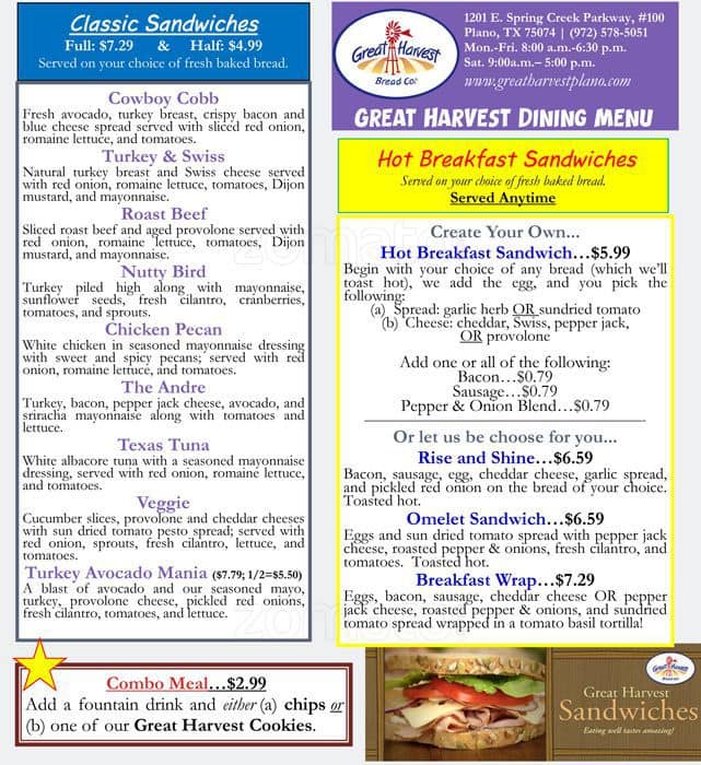 Great Harvest Bread Co. Menu, Menu for Great Harvest Bread Co., East