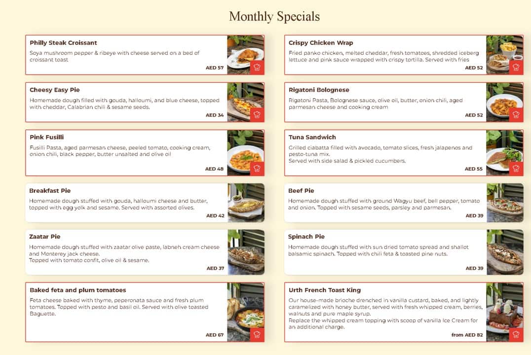 Menu of Urth Caffe Al Safa Dubai