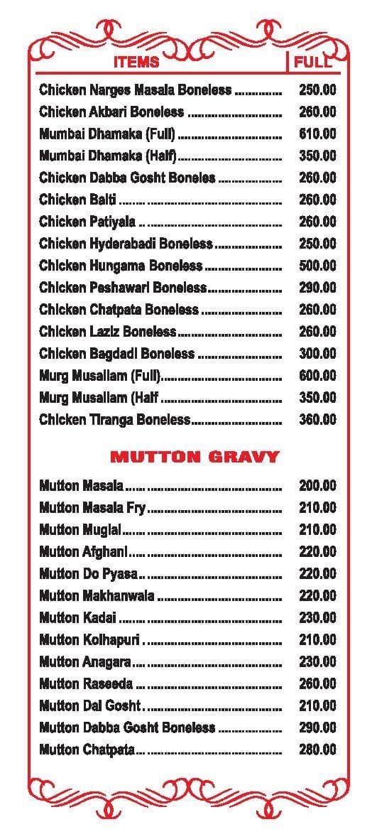 Menu Of Mumbai Restaurant, Nalasopara, Mumbai