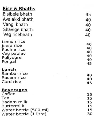 S.L.V. Refreshment menu