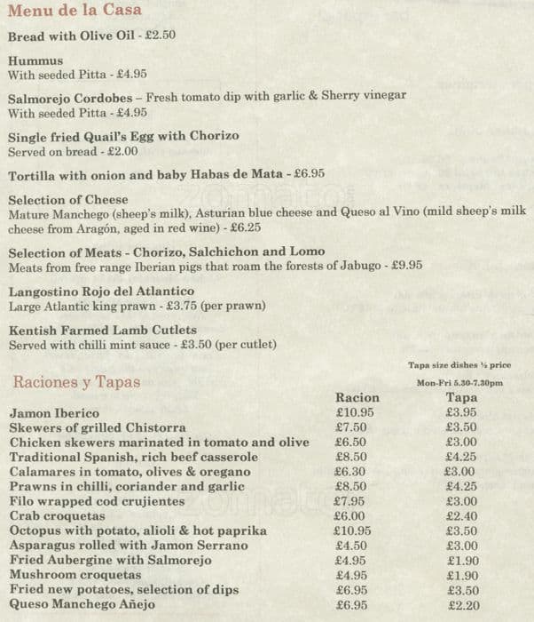 Rincon Menu, Menu for Rincon, Richmond Upon Thames, London Zomato UK