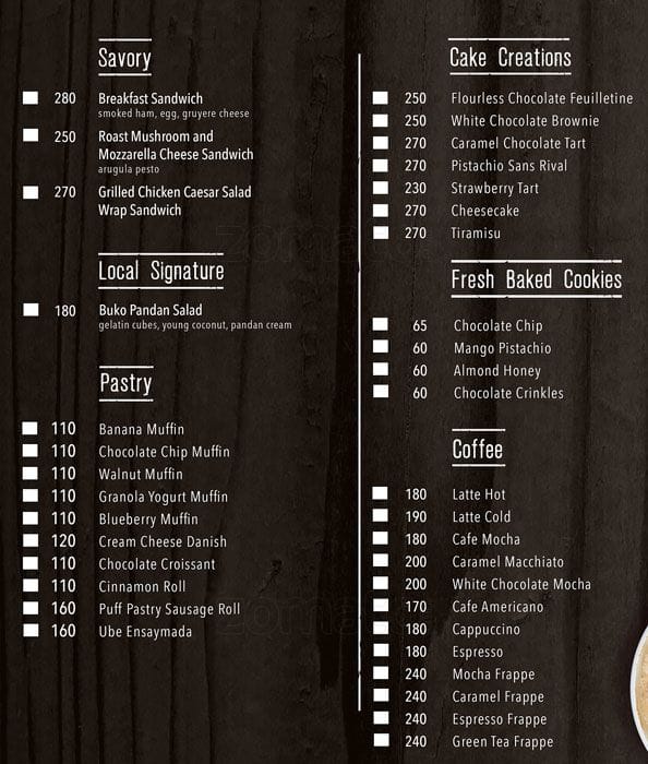 Crema - Manila Marriott Hotel Menu - Zomato Philippines