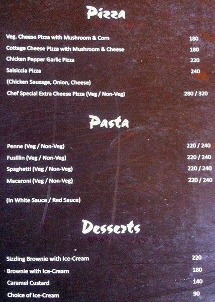 Quazara Lounge menu