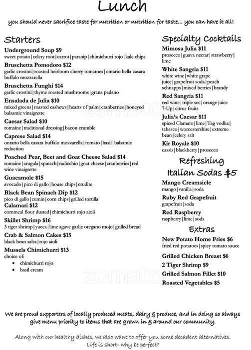 Ristorante Julia Menu, Menu for Ristorante Julia, Oakville, Toronto ...