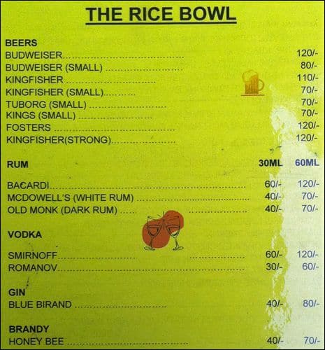 The Rice Bowl menu