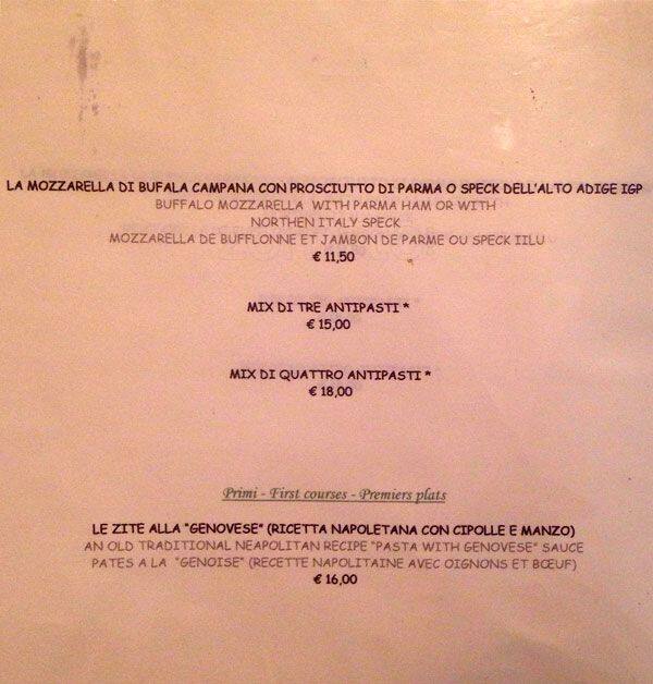 Menu di Hostaria Luce 