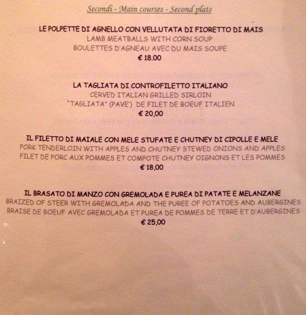 Menu di Hostaria Luce 