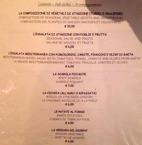 Menu di Hostaria Luce 