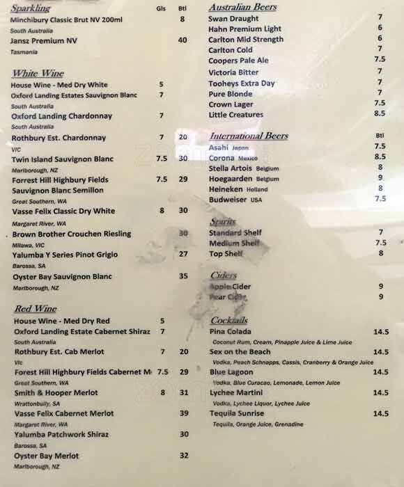 Menu at Oak & Ivy Cellar Bar, Perth