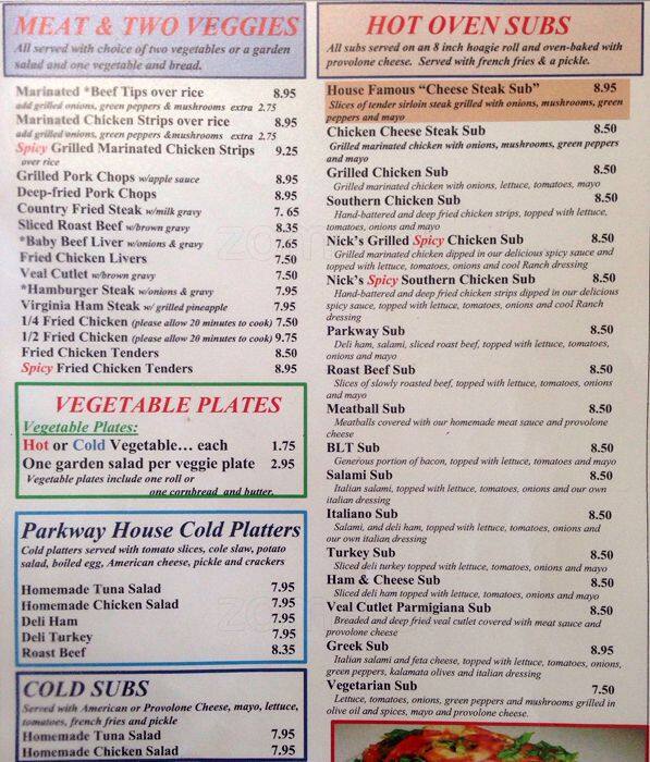 Menu at Parkway House Family Restaurant, Concord, Concord Pkwy S