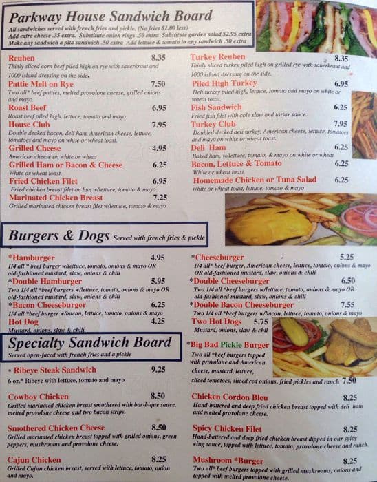 parkway house menu