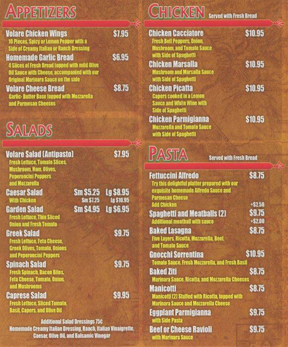 Volare Gourmet Pizza & Pasta Menu Urbanspoon/Zomato