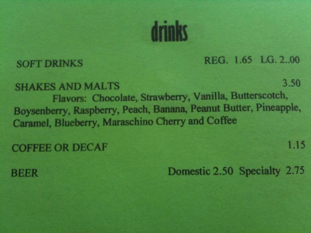 Menu at Garlands Hamburgers restaurant, Grover Beach