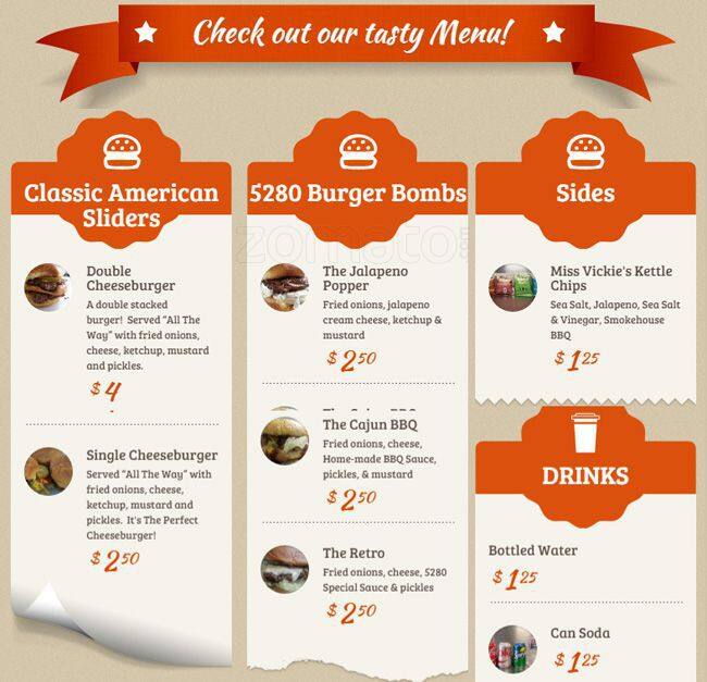 5280 Sliders Menu, Menu for 5280 Sliders, Civic Center, Denver Urbanspoon/Zomato