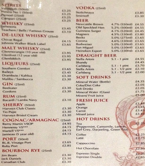 Menu at THE ROCHESTER CAFE, London