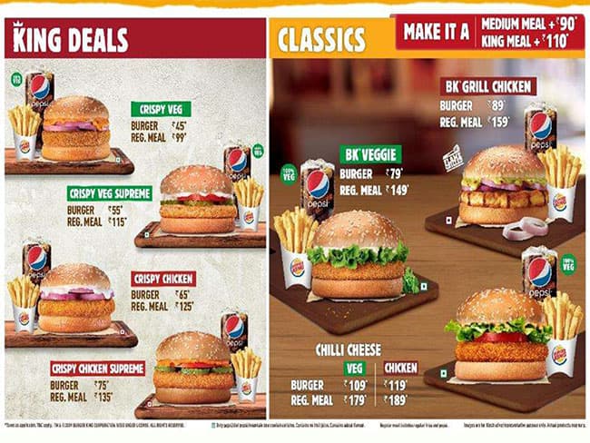 Burger King Menu Menu For Burger King Sarabha Nagar Ludhiana