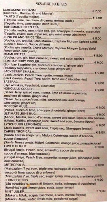 Menu di Manhattan Bar 