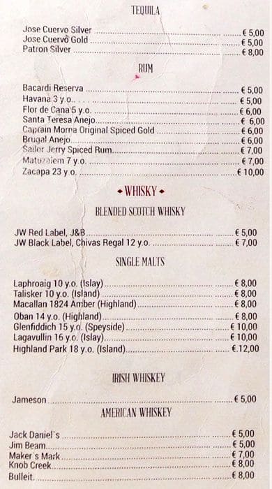 Menu di Manhattan Bar 