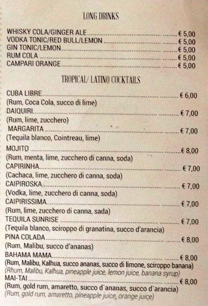 Menu di Manhattan Bar 