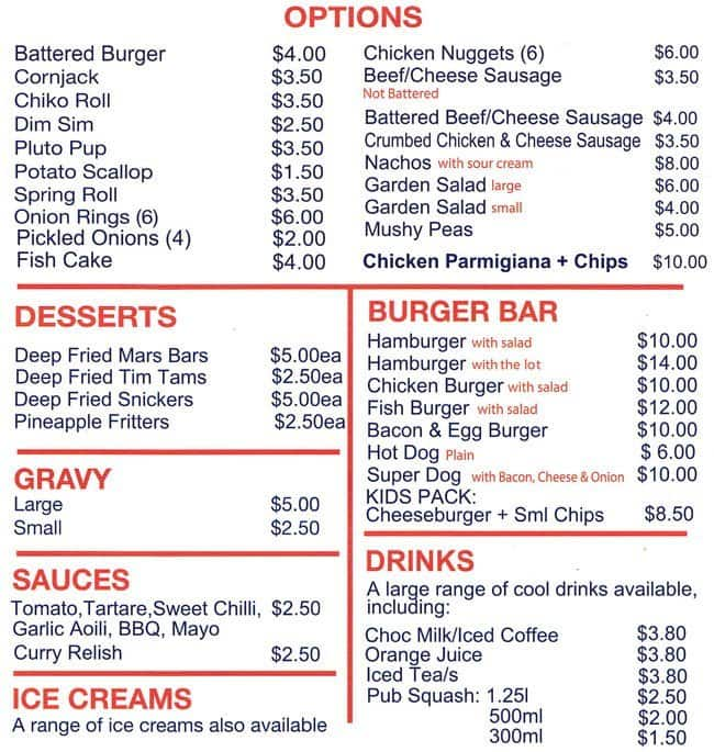 Menu At The Bent Chip Fast Food, Safety Bay