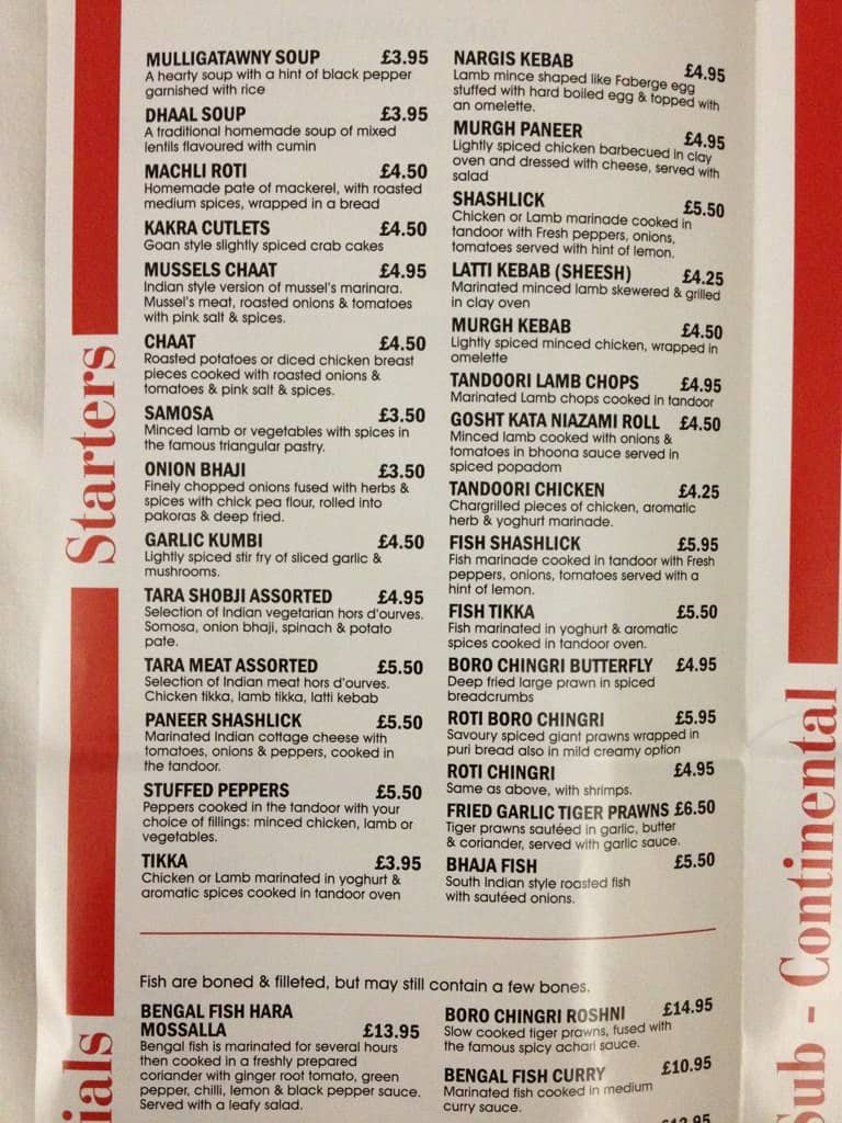 Indian Edge Menu, Menu for Indian Edge, Kenilworth, West Midlands