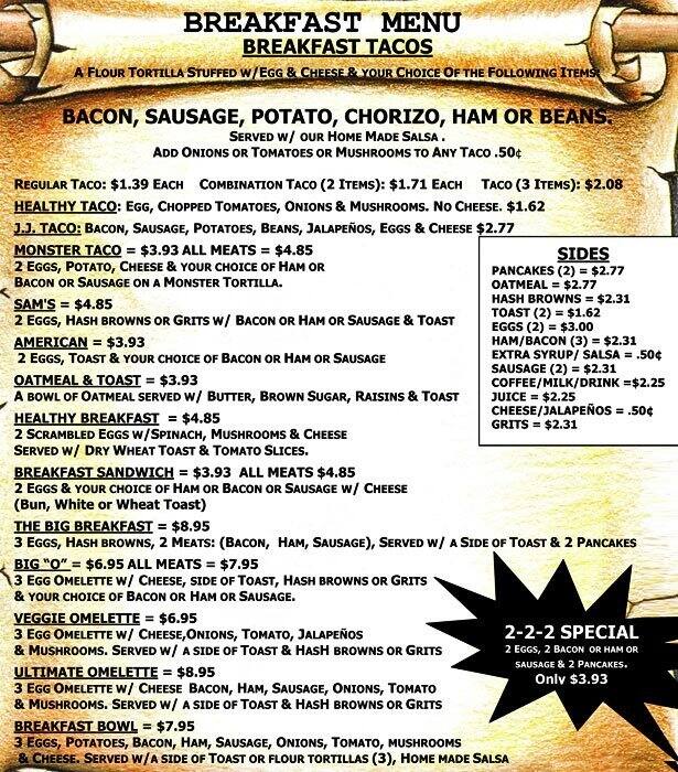 Menu at Lunch At Sam's restaurant, Houston, Alfred Ln