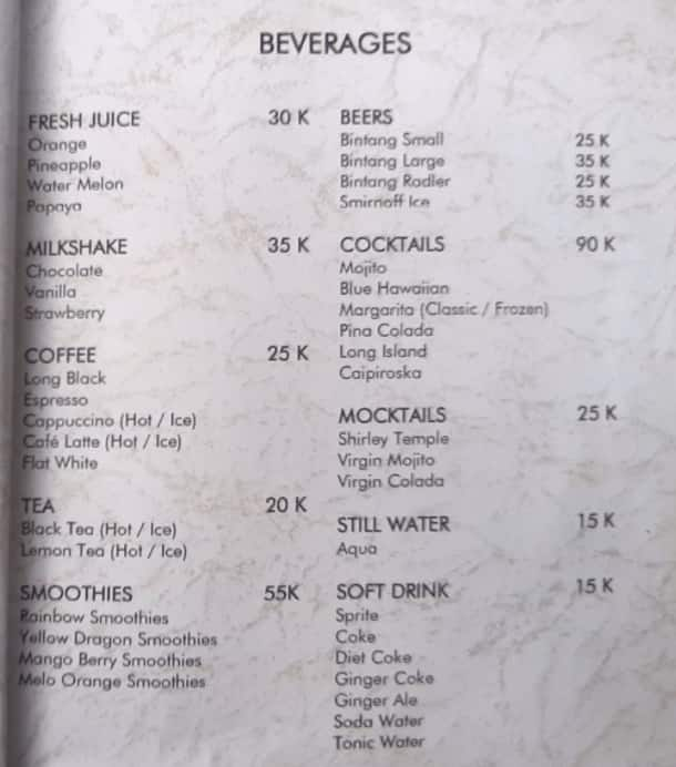 Menu at Bali Deli cafe, Kuta, Jl. Kunti I No.117X