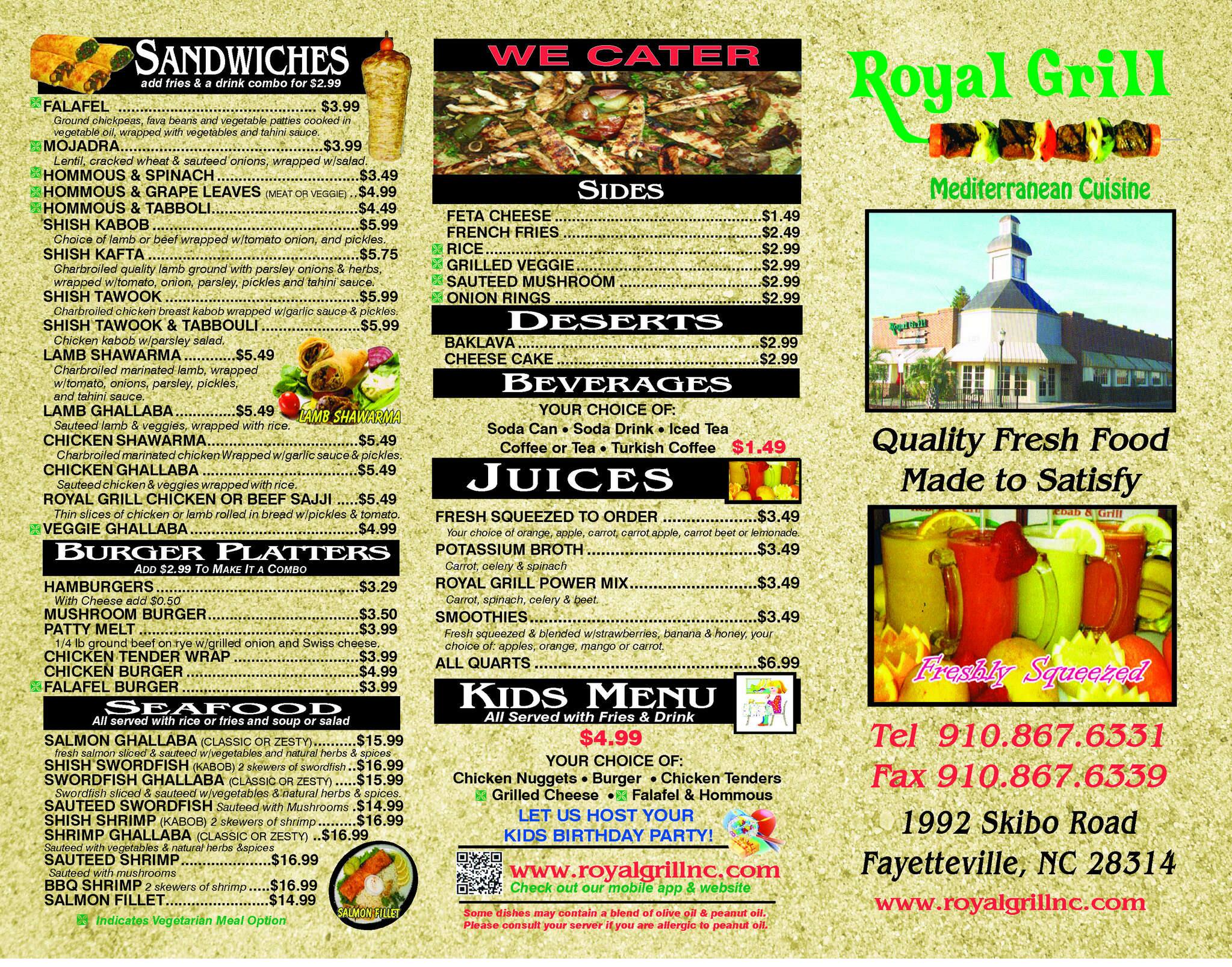 Royal Grill Menu, Menu for Royal Grill, Fayetteville, Fayetteville